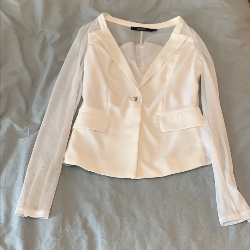 White blazer with mesh sleeves